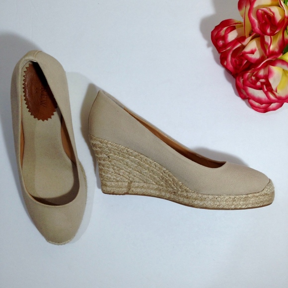 J. Crew Factory Shoes - J. CREW Tan Canvas Espadrille Wedges Size 7.5